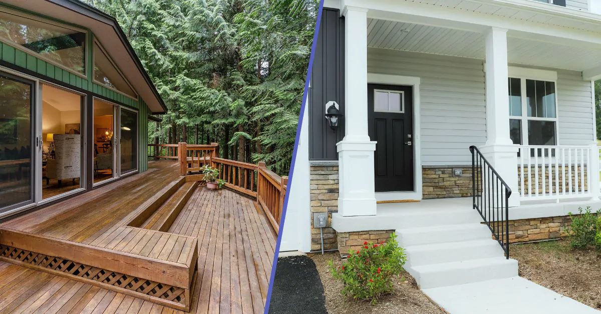 photo comparison between a porch and a deck